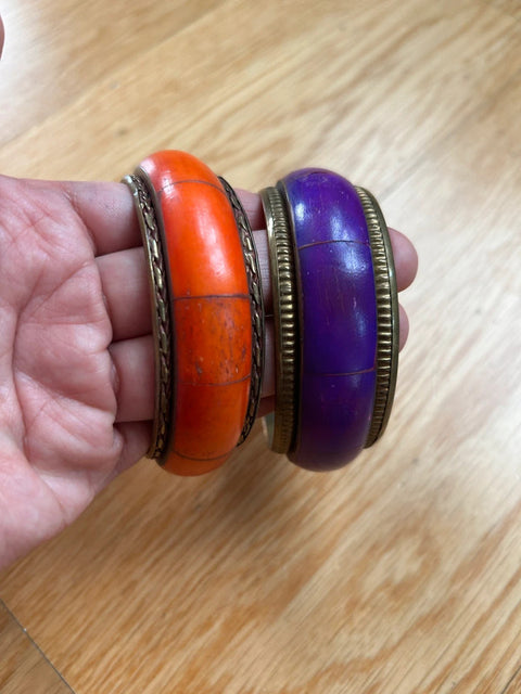 Ethnic Brass Inlaid Bangles with Bold Colors