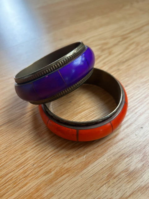 Ethnic Brass Inlaid Bangles with Bold Colors