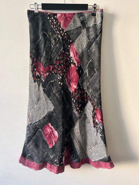 Vintage Philip Simon Paris Skirt with Denim & Floral Patchwork