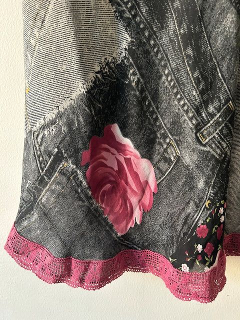 Vintage Philip Simon Paris Skirt with Denim & Floral Patchwork