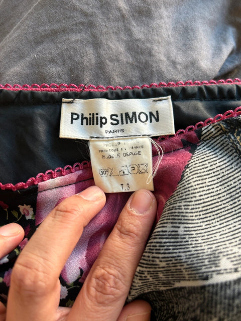 Vintage Philip Simon Paris Skirt with Denim & Floral Patchwork