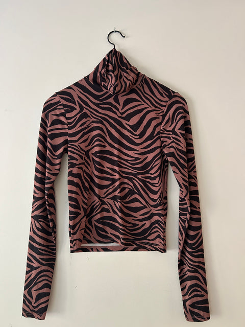 Pink Zebra Print Turtleneck Crop Top - S/P
