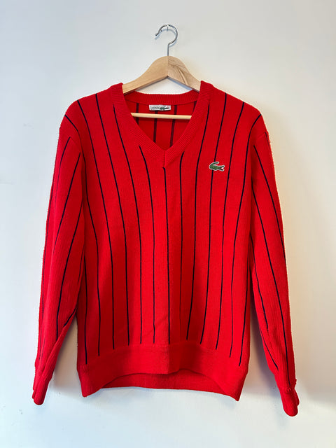 Lacoste V-neck knitted jumper - 90s, unisex, striped