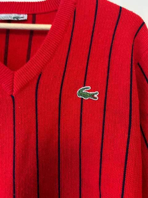 Lacoste V-neck knitted jumper - 90s, unisex, striped