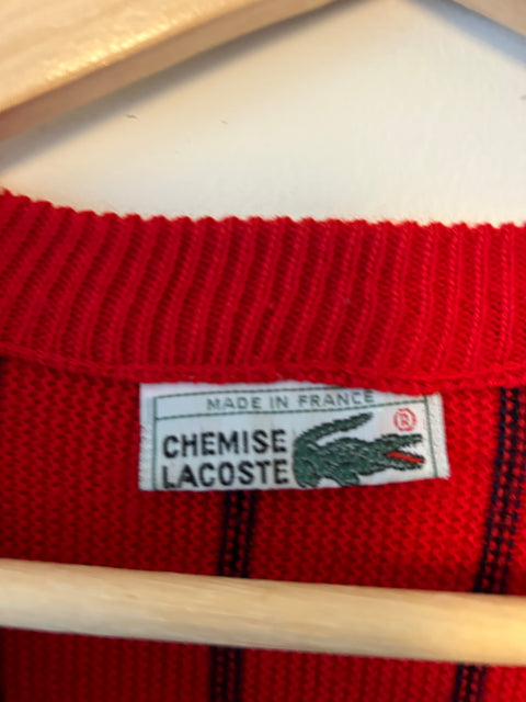 Lacoste V-neck knitted jumper - 90s, unisex, striped