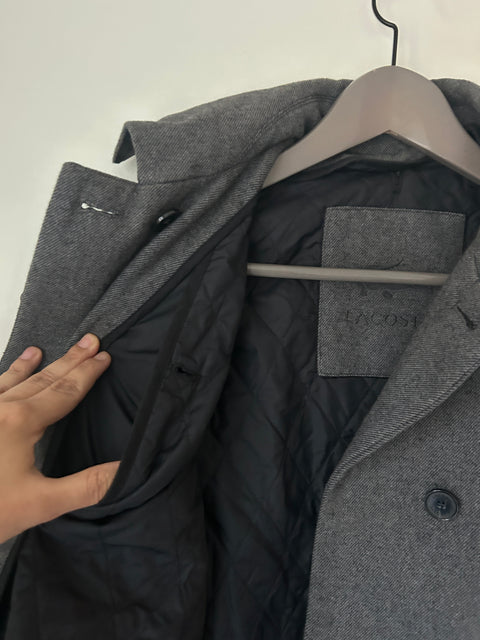 Grey Lacoste double-breasted peacoat