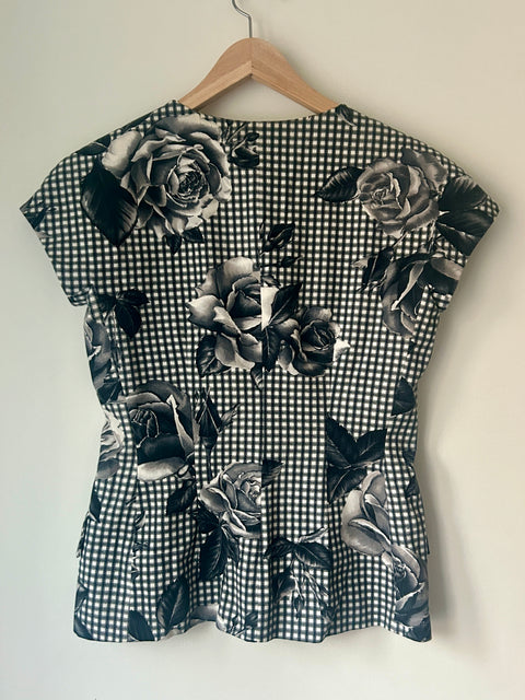 Kenzo black-and-white gingham floral top