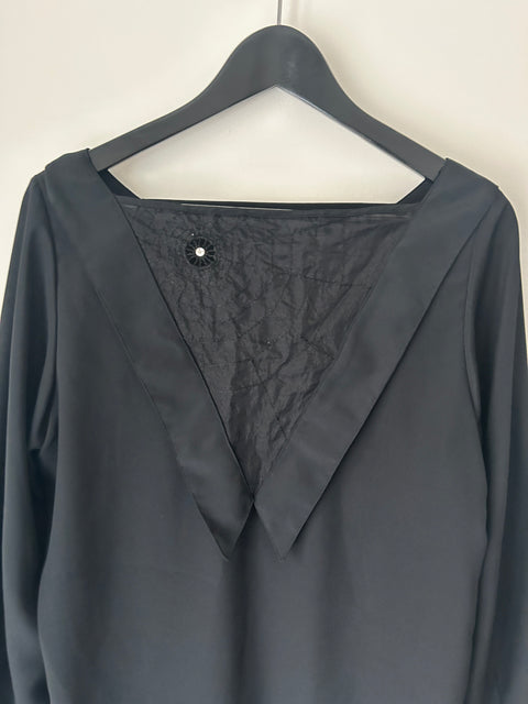 Versatile Black Satin Blouse with Reversible Design