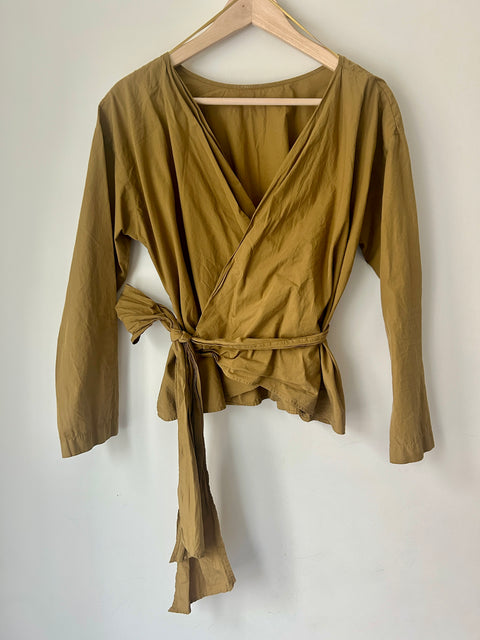 Uniqlo Mustard Wrap Blouse with Tie