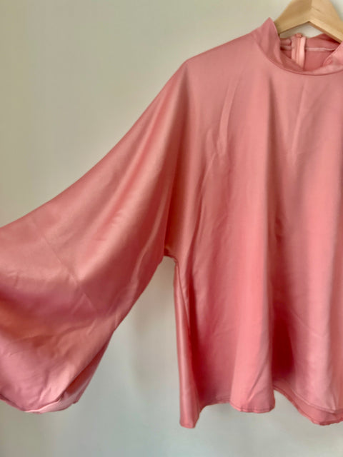 Pink Satin Tunic with Flowy Sleeves - Free Size