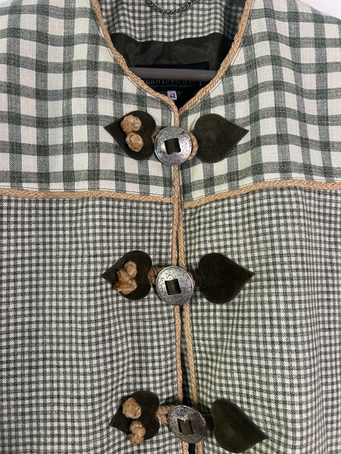Vintage Gingham Jacket with Unique Button Details - EU 42