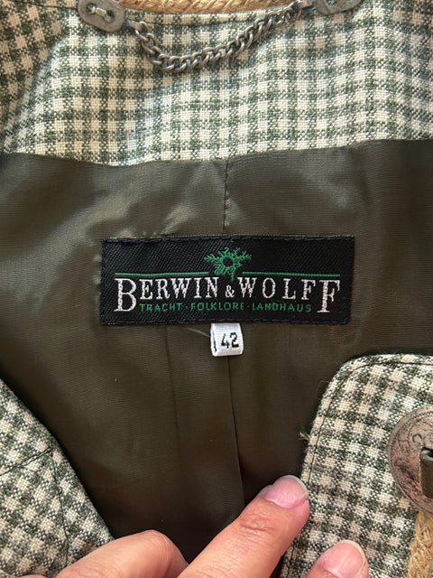 Vintage Gingham Jacket with Unique Button Details - EU 42