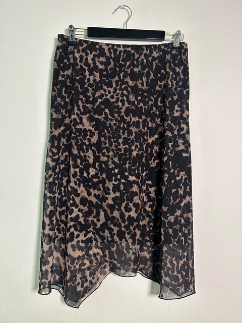 Asymmetrical Sheer Animal Print Midi Skirt