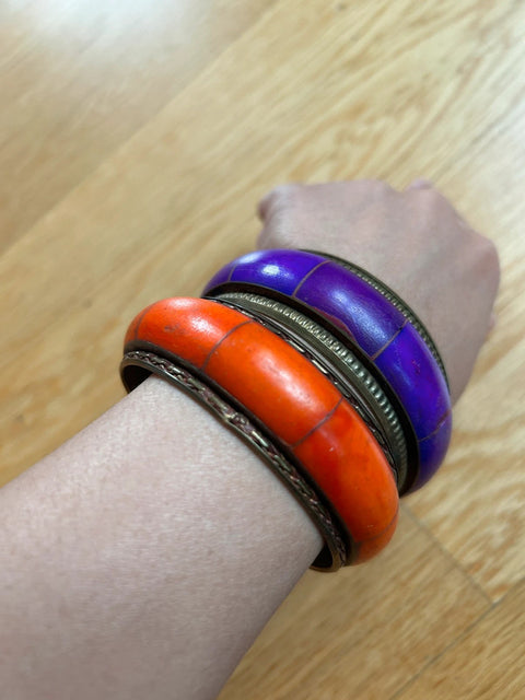 Ethnic Brass Inlaid Bangles with Bold Colors
