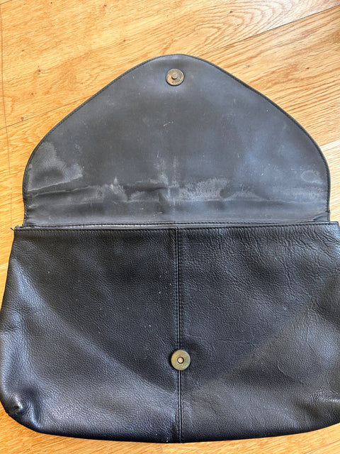 Black Leather Ripple-Effect Clutch