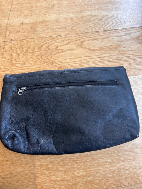 Black Leather Ripple-Effect Clutch