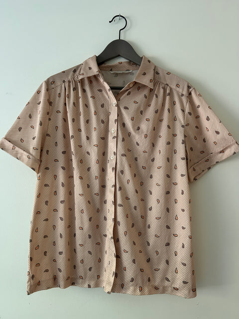 70s Vintage Retro Button-Up Shirt with Pattern - Size M
