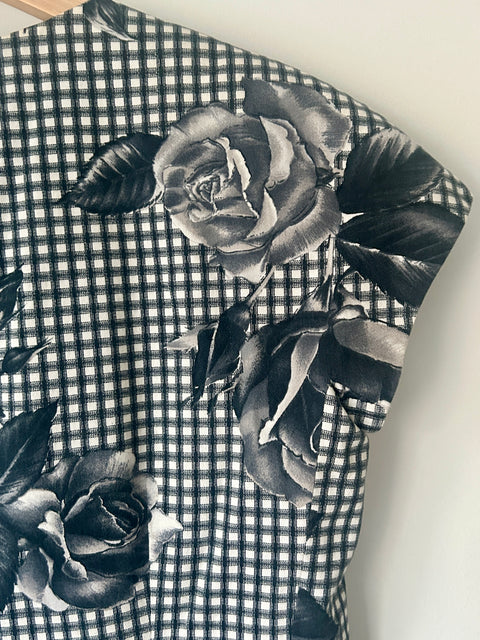Kenzo black-and-white gingham floral top