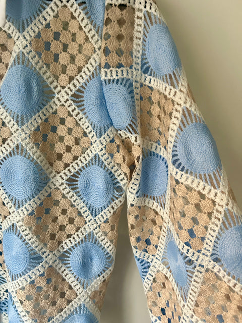 Soft blue/cream crotchet blouse