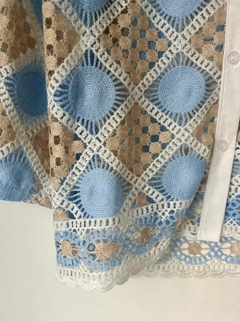 Soft blue/cream crotchet blouse