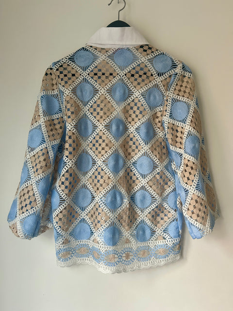 Soft blue/cream crotchet blouse
