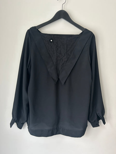 Versatile Black Satin Blouse with Reversible Design