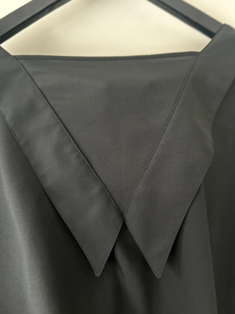 Versatile Black Satin Blouse with Reversible Design