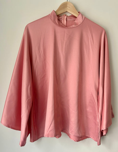 Pink Satin Tunic with Flowy Sleeves - Free Size
