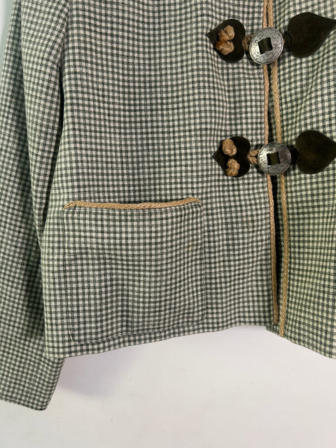 Vintage Gingham Jacket with Unique Button Details - EU 42