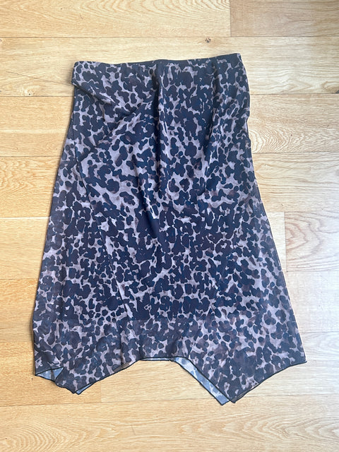 Asymmetrical Sheer Animal Print Midi Skirt
