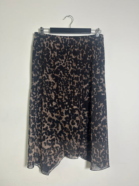 Asymmetrical Sheer Animal Print Midi Skirt